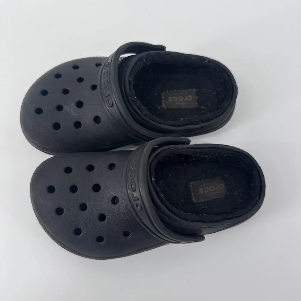 Crocs Black Lined Clogs Kids size 10 10c Fall Winter School GUC